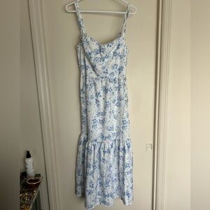 Floral Blue and White Women's Dress pockets maxi
